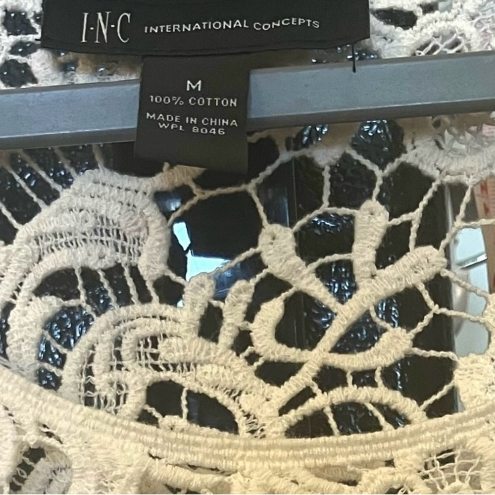 INC International Concepts Cream Cotton Lacy Crop Top M - Picture 3 of 7